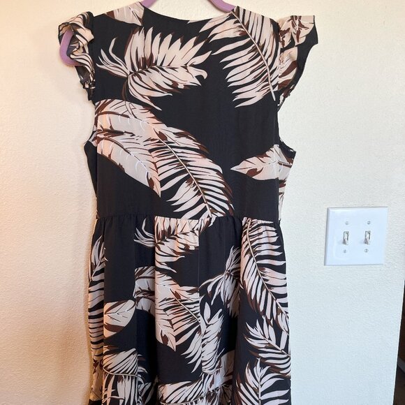 Tropical Print Flutter Sleeves Dress - Black M, NWT - Picture 4 of 7